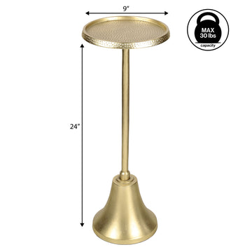 Irida 24" Art Deco Designer Pedestal Drink Table and Decorative End Table with Hammered Round Top and Bell Base